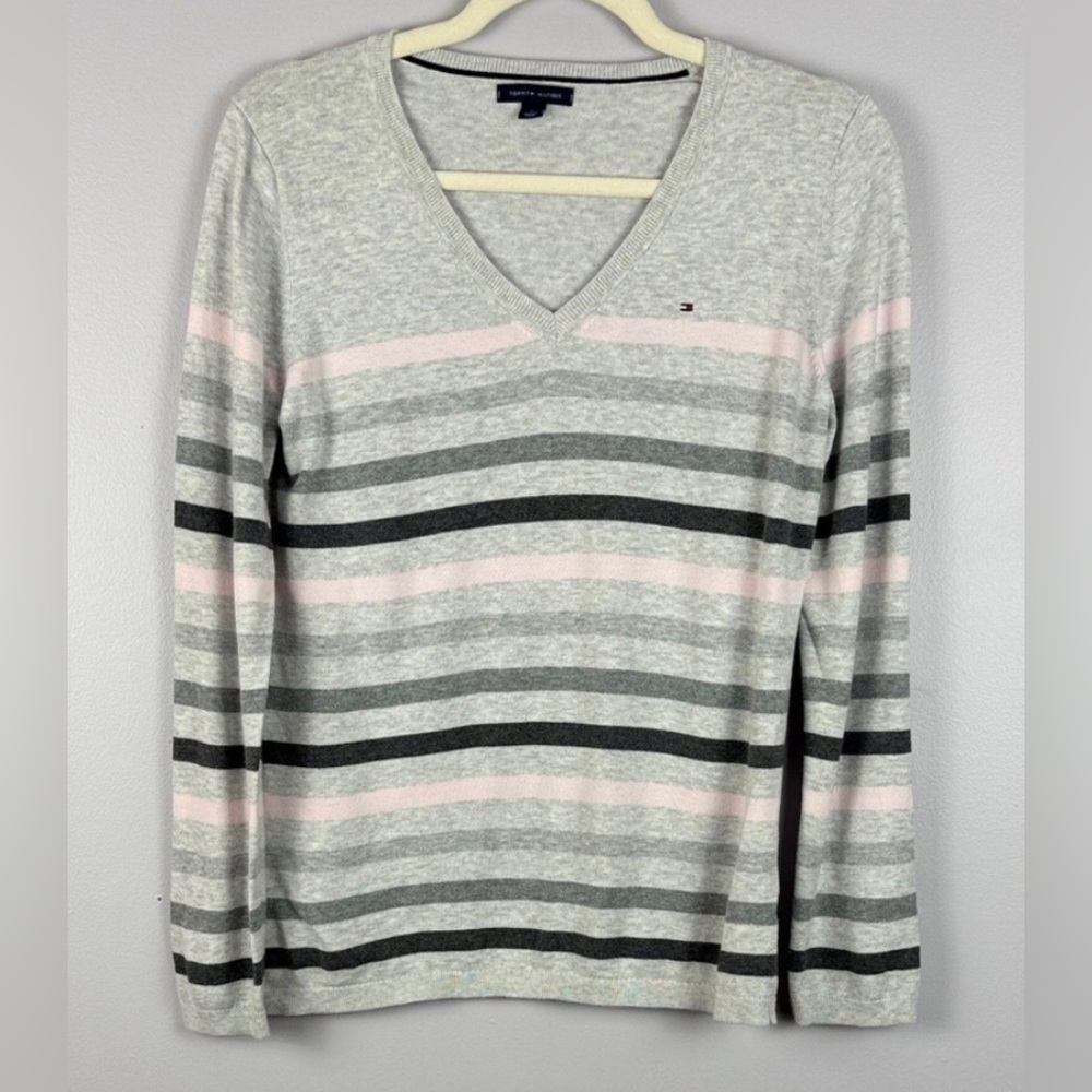 Tommy Hilfiger Woman Cotton Striped V-Neck Sweater